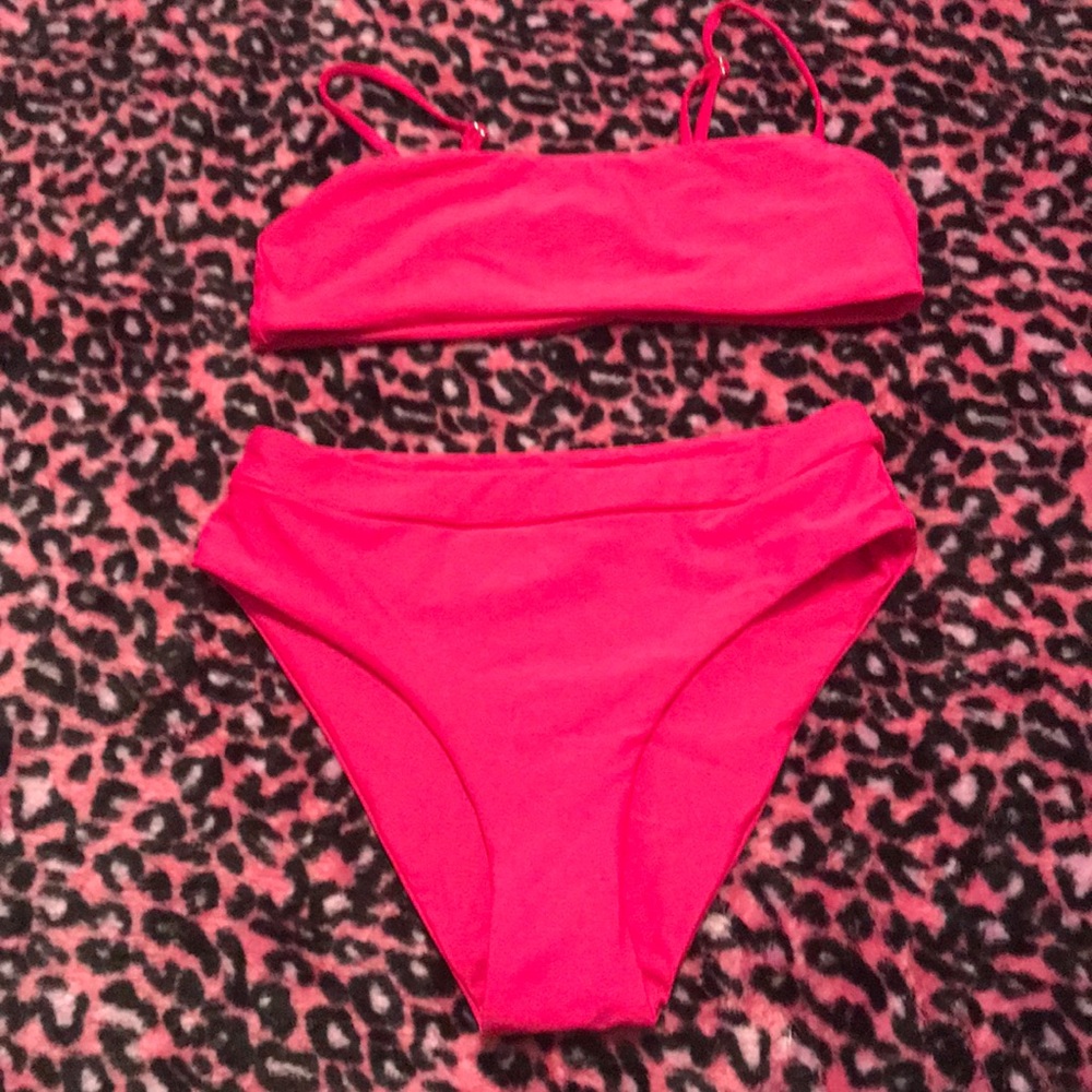 High waisted medium bright pink bikini